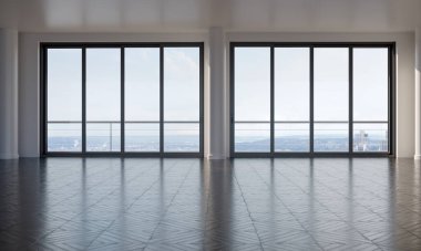 Büyük lüks, modern, parlak iç mekan. Oturma odası tasviri 3D canlandırma.