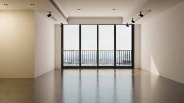 Büyük lüks, modern, parlak iç mekan. Oturma odası tasviri 3D canlandırma.