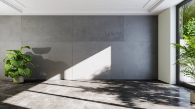 Büyük lüks, modern, parlak iç mekan. Oturma odası tasviri 3D canlandırma.