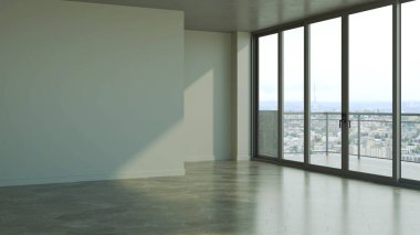 Büyük lüks, modern, parlak iç mekan. Oturma odası tasviri 3D canlandırma.