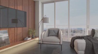 3D video görüntüleme modern modern tasarım. Evin içinde şık bir video klibi var.