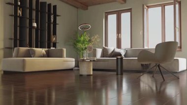 3D video görüntüleme modern modern tasarım. Evin içinde şık bir video klibi var.