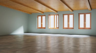 Büyük lüks, modern, parlak iç mekanlar. Oturma odası tasviri. 3D görüntüleme.