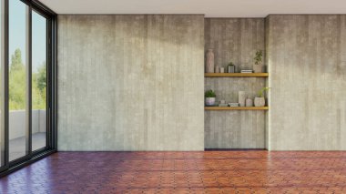 Büyük lüks, modern, parlak iç mekanlar. Oturma odası tasviri. 3D görüntüleme.