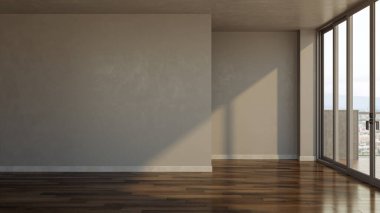 Büyük lüks, modern, parlak iç mekanlar. Oturma odası tasviri. 3D görüntüleme.