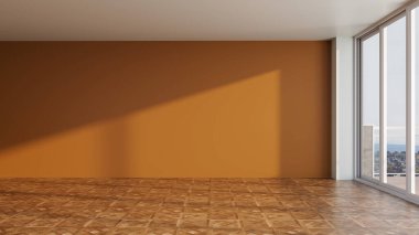 Büyük lüks, modern, parlak iç mekanlar. Oturma odası tasviri. 3D görüntüleme.