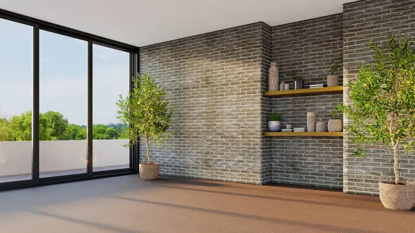 Büyük lüks, modern, parlak iç mekan. Oturma odası tasviri 3D canlandırma.