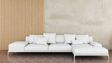 Büyük lüks, modern, parlak iç mekan. Oturma odası tasviri 3D canlandırma.