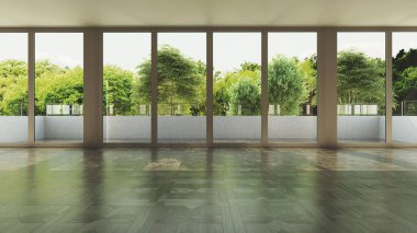 Büyük lüks, modern, parlak iç mekan. Oturma odası tasviri 3D canlandırma.