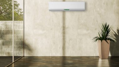 Büyük lüks, modern, aydınlık iç mekan. Klima modelleme çizimi 3D.