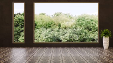 Büyük lüks, modern, parlak iç mekan. Oturma odası tasviri 3D canlandırma.