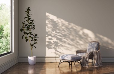 Büyük lüks, modern, parlak iç mekan. Oturma odası tasviri 3D canlandırma.