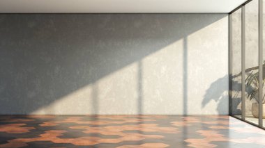 Boş oda. Büyük lüks, modern, parlak iç mekan. Oturma odası alay ediyor.