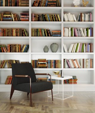 Büyük lüks, modern, parlak iç mekânlar Oturma odası model illüstrası