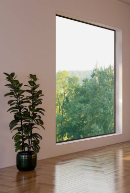 Büyük lüks, modern, parlak iç mekan. Oturma odası tasviri 3D canlandırma.