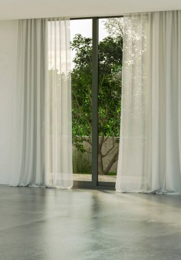 Büyük lüks, modern, parlak iç mekan. Oturma odası tasviri 3D canlandırma.