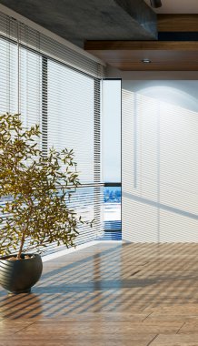 Büyük lüks, modern, parlak iç mekan. Oturma odası tasviri 3D canlandırma.