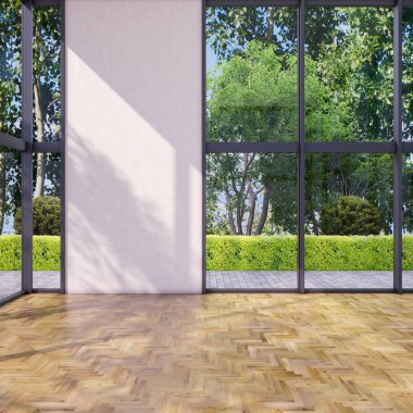 Büyük lüks, modern, parlak iç mekan. Oturma odası tasviri 3D canlandırma.