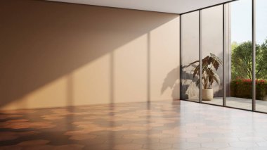 Büyük lüks, modern, parlak iç mekan. Oturma odası tasviri 3D canlandırma.