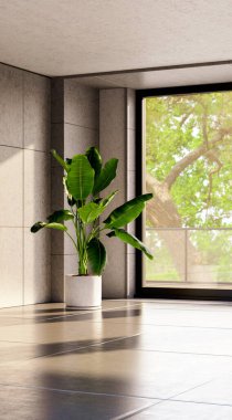 Büyük lüks, modern, parlak iç mekan. Oturma odası tasviri 3D canlandırma.