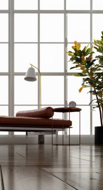 Büyük lüks, modern, parlak iç mekan. Oturma odası tasviri 3D canlandırma.