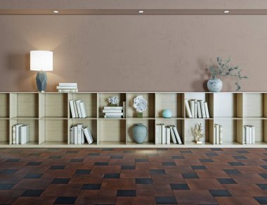 Büyük lüks, modern, parlak iç mekan. Oturma odası tasviri 3D canlandırma.