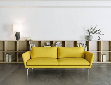 Büyük lüks, modern, parlak iç mekan. Oturma odası tasviri 3D canlandırma.