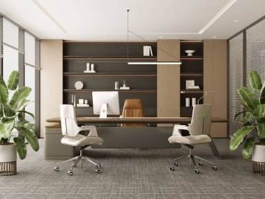 Büyük lüks, modern, parlak iç mekan. Oturma odası tasviri 3D canlandırma.