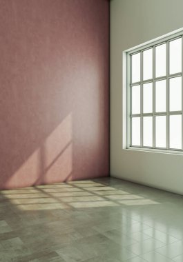 Büyük lüks, modern, parlak iç mekânlar. Oturma odası, boş oda modellemesi. Görüntü 3 boyutlu.