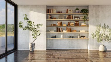 Büyük lüks, modern, parlak iç mekânlar oturma odasının maketi, resimli resimler.