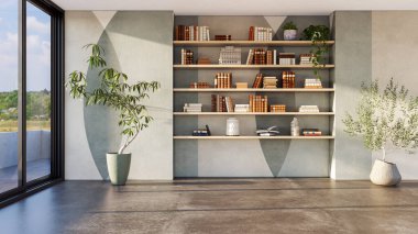 Büyük lüks, modern, parlak iç mekânlar oturma odasının maketi, resimli resimler.