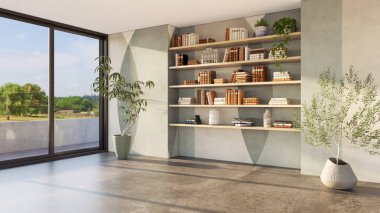 Büyük lüks, modern, parlak iç mekânlar oturma odasının maketi, resimli resimler.