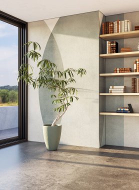 Büyük lüks, modern, parlak iç mekânlar oturma odasının maketi, resimli resimler.