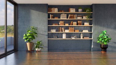 Büyük lüks, modern, parlak iç mekânlar oturma odasının maketi, resimli resimler.