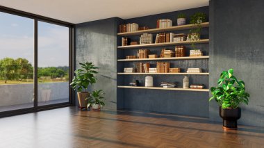 Büyük lüks, modern, parlak iç mekânlar oturma odasının maketi, resimli resimler.