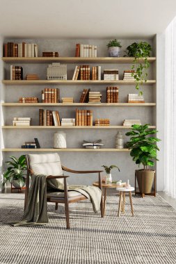 Büyük lüks, modern, parlak iç mekânlar oturma odasının maketi, resimli resimler.