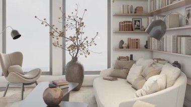 3D video görüntüleme modern modern tasarım. Evin içinde şık bir video klibi var.