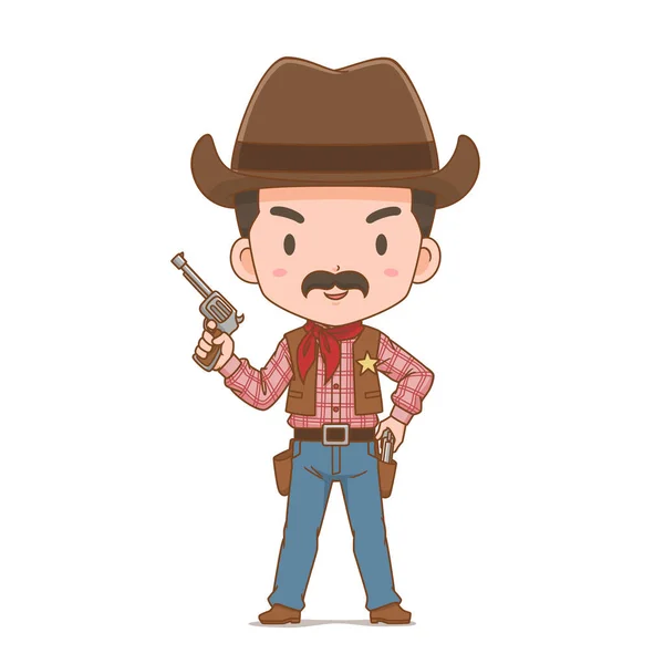 Cartoon Character Cute Cowboy Holding Gun — Stock Vector