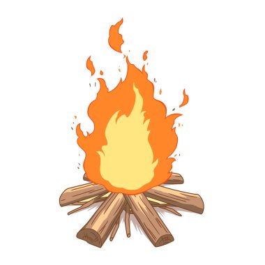 şenlik ateşi odun ile yanan vektör çizim.