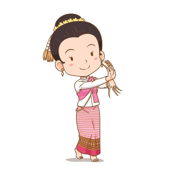 タイのネイルダンスの女の子の漫画のキャラクター — ストックベクタ