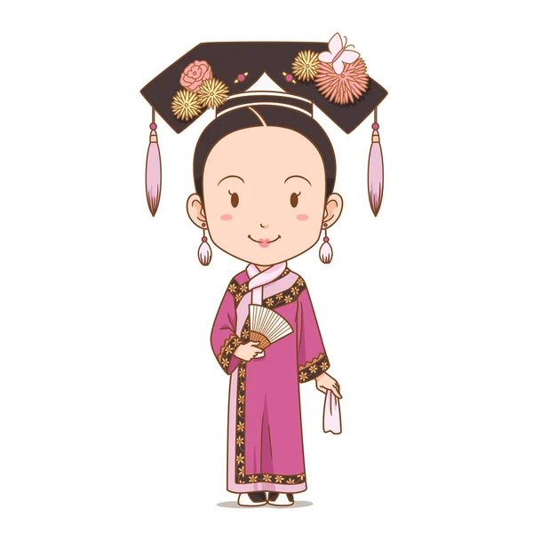 Zeichentrickfigur Eines Chinesischen Mädchens Kostüm Der Qing Dynastie — Stockvektor