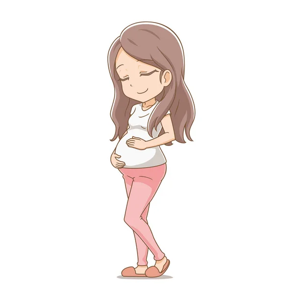 Personaje Dibujos Animados Mujeres Embarazadas Abrazando Vientre Con Los Brazos — Vector de stock