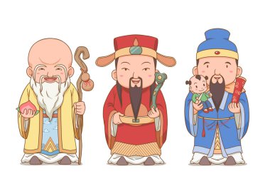 Çin mitolojisindeki üç şanslı tanrının çizgi film karakteri. Fu Lu Shou.