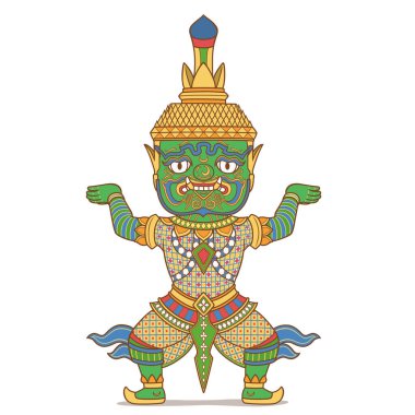 Taylandlı dev taşıyıcının çizgi film çizimi. Tayland devi pozisyonunda.