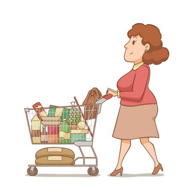 Alışveriş arabalı kadın çizgi film karakteri.