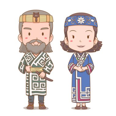 Couple cartoon characters of Ainu. The ethnic group who reside in northern Japan. clipart