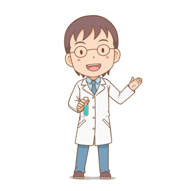 Neşeli Bilim Adamı Çocuk Test Tüpü Tutuyor.