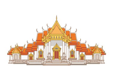 Bangkok, Tayland 'daki Wat Benchamabophit Tapınağının vektör illüstrasyonu