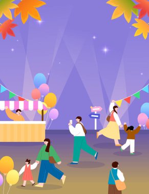 Sonbahar Festivali Manzarası Çizimi