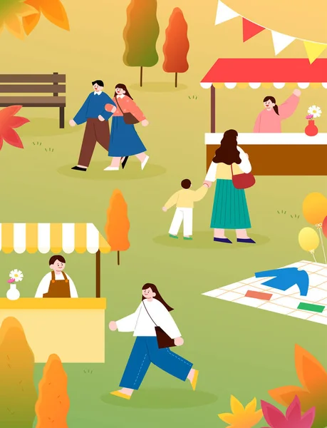 Autumn Festival Character Landscape Illustration — Stockový vektor